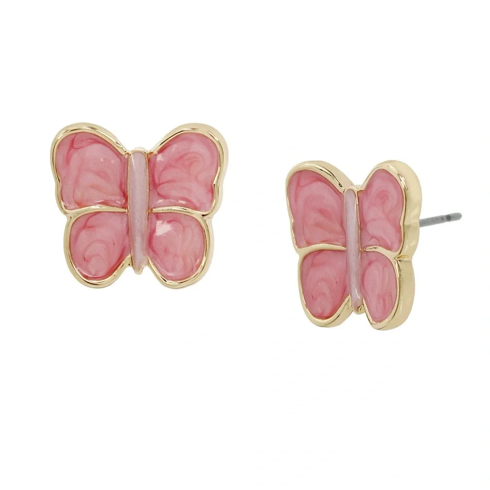 Betsey Johnson Pink Sweetheart Butterfly Stud Earrings